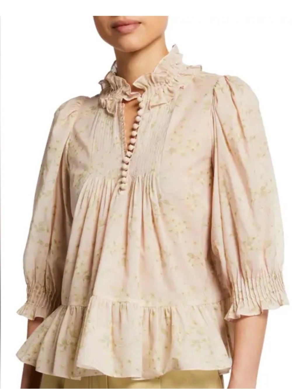 Nwt Adela Voile Floral-Print Ruffle Blouse In Pink Combo